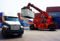 Forklift truck, container, trailer,Vietnam depot Royalty Free Stock Photo