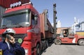 Forklift, truck and containers