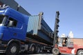 Forklift, truck and containers