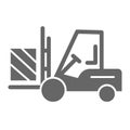 Forklift truck delivery solid icon, logistics symbol, Cargo packaging transportation vector sign on white background
