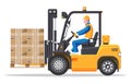 Forklift truck with driver isolated on white