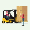 Forklift truck with human worker and Boxes, Courier Delivering P