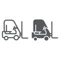 Forklift truck line and glyph icon, transportation and lift, loader sign, vector graphics, a linear pattern on a white