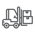 Forklift truck line icon, logistic and delivery, bendi truck with boxes sign vector graphics, a linear icon on a white Royalty Free Stock Photo