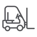 Forklift truck line icon, transportation and lift, loader sign, vector graphics, a linear pattern on a white background.