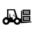 Forklift truck loading the boxes. Illustration of forklift truck is raising a pallet - vector