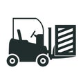 Forklift truck loading the boxes. Illustration of forklift truck is raising a pallet - vector