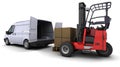 Forklift truck loading a van