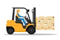 Forklift truck with man driving.