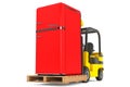 Forklift Truck moves Vintage Refrigerator