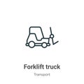 Forklift truck outline vector icon. Thin line black forklift truck icon, flat vector simple element illustration from editable Royalty Free Stock Photo