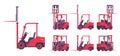 Forklift truck, red professional vehicle, pallet for lifting, carrying load