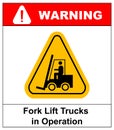 Forklift truck sign. Symbol of threat alert. Hazard warning icon. Black lift-truck with the silhouette of a man emblem Royalty Free Stock Photo