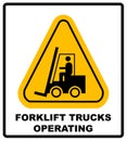 Forklift truck sign. Symbol of threat alert. Hazard warning icon. Black lift-truck with the silhouette of a man emblem Royalty Free Stock Photo