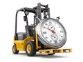 Forklift truck with stopwatch .Express delivery concept. Royalty Free Stock Photo