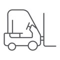 Forklift truck thin line icon, transportation and lift, loader sign, vector graphics, a linear pattern on a white