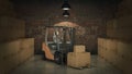 Forklift truck in warehouse or storage loading cardboard boxes. 3d Royalty Free Stock Photo