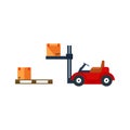 Forklift trucks with cargo, cargo unloading, vector illustration