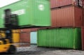 Forklift unloading a container box