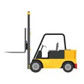 Forklift vector cargo truck side view delivery illustration equipment warehouse. Lift loader industry distribution vehicle icon.