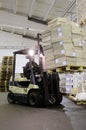 Forklift in warehouse