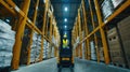 The forklift in warehouse aisle.AI generated image Royalty Free Stock Photo
