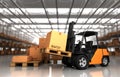 Modern forklift with cardboard boxes