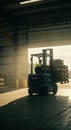 Forklift at warehouse loading pallets natural lighting Royalty Free Stock Photo