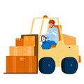 Forklift Worker Driving Truck In Warehouse Vector