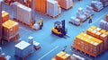 Forklift and workers in a busy warehouse Royalty Free Stock Photo