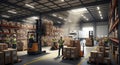 Forklift and Workers in Modern Warehouse Royalty Free Stock Photo