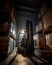 Forklift working in warehouse