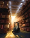 Forklift working in warehouse