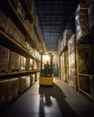 Forklift working in warehouse