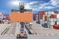 Forklifts container being unloaded container commercial delivery Royalty Free Stock Photo