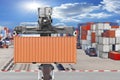Forklifts container being unloaded at the harbor Royalty Free Stock Photo