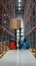 Forklifts operating in a warehouse loading pallets industrial storage Royalty Free Stock Photo