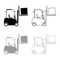 Forklifts truck Lifting machine Cargo lift machine Cargo transportation concept icon outline set black grey color vector