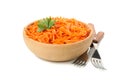 Forks and bowl with carrot salad isolated on background Royalty Free Stock Photo
