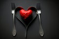 Forks and a heart Holiday menu for Valentines Day. Generative AI Royalty Free Stock Photo