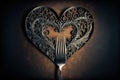 Forks and a heart Holiday menu for Valentines Day. Generative AI Royalty Free Stock Photo