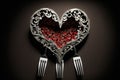 Forks and a heart Holiday menu for Valentines Day. Generative AI Royalty Free Stock Photo