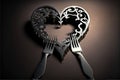 Forks and a heart Holiday menu for Valentines Day. Generative AI