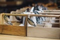 Forks, knifes and spoons in restaurants interior Royalty Free Stock Photo