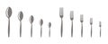 Forks and spoons. Set of different scale sizes. Kitchenware shop. Vector banner infographic. Small to Large.