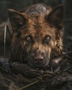 A forlorn pet with fur caked in soil, eyes pleading for care, captured in the dim light of dusk Royalty Free Stock Photo