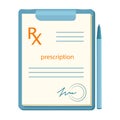 Form of doctor prescription for the purchase of medicines in pharmacy with pen on the right.