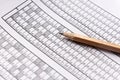 Form for the exam with the pencil lying on it. Testing. Selective focus. Royalty Free Stock Photo