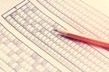 Form for the exam with the pencil lying on it. Testing. Selective focus. Toning Royalty Free Stock Photo