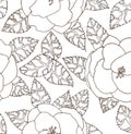 Form freehand drawn to floral print with camellias